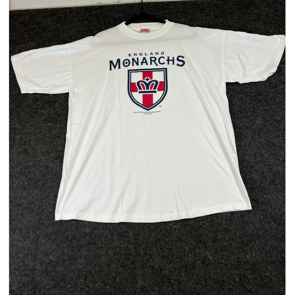 Vintage 90s London Monarchs Football T Shirt Mens XXL White Nutmeg Mills WLAF - Picture 1 of 9